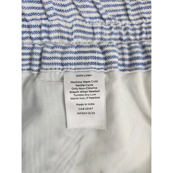 Talbots~Woman L Petite~Blue/White Linen Wide Leg Pants Pull On Coastal Beach NWT - Picture 8 of 16